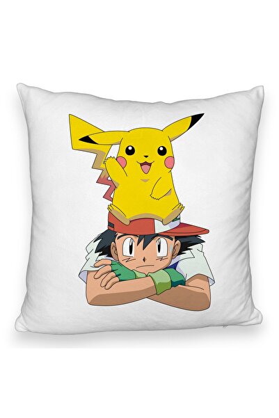 BEKZ Față de pernă pufoasă, model pentru copii Pikachu Pokemon, 40x40 cm, albă