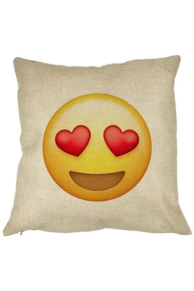 BEKZ Perna Decorativa Patrata Emoji Fata cu Inimi, 40x40 cm, Husa Detasabila, Burduf