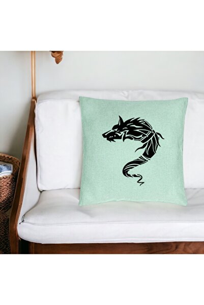 BEKZ Perna Decorativa, Model Lup Dacic, 40x40 cm, Verde Menta, Husa Detasabil...