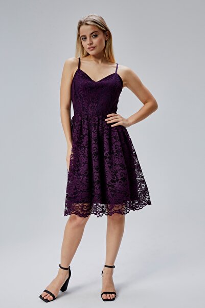 HELVEYS فستان نسائي قصير بفتحة رقبة على شكل حرف V وسحاب خلفي وحزام كتف قابل ل...