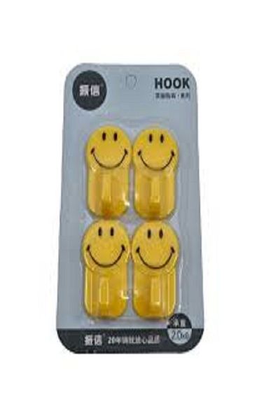 Generic 10 Pcs 4-Piece Yellow Smiley Face Shape Wall Hook for Home and Kitchen