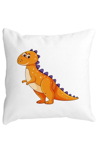 BEKZ Kids Square Pillowcase Orange Dinosaur, 40x40 Cm, White, Matte
