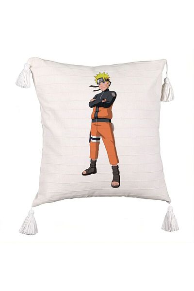 BEKZ Decorative Pillow with Naruto Fringes, 45x45 cm, Ecru, With zipper