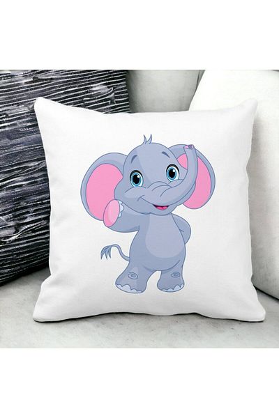 BEKZ Children's Square Decorative Pillow Elephant, 40x40 cm, White, Matt, Removable Cover, Bellows