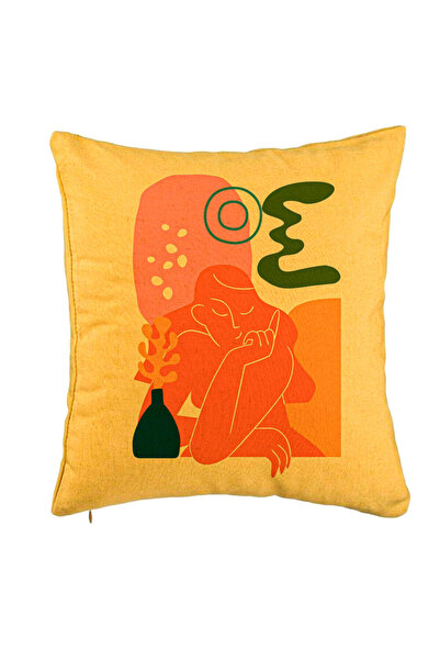 BEKZ Perna Decorativa, Model Abstracta 1, 40x40 cm, Galben, Husa Detasabila, ...