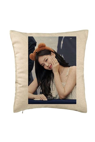 BEKZ Perna Decorativa BlackPink Jennie 3, 40×40 cm, Bej, Husa Detasabila, Burduf