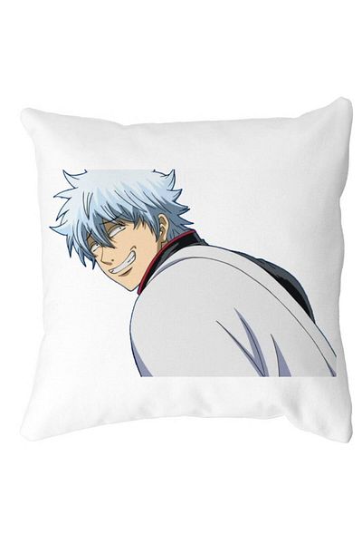 BEKZ Decorative Pillow with Gintama Gin, 40x40 cm, White, Matte, Removable Cover, Bellows