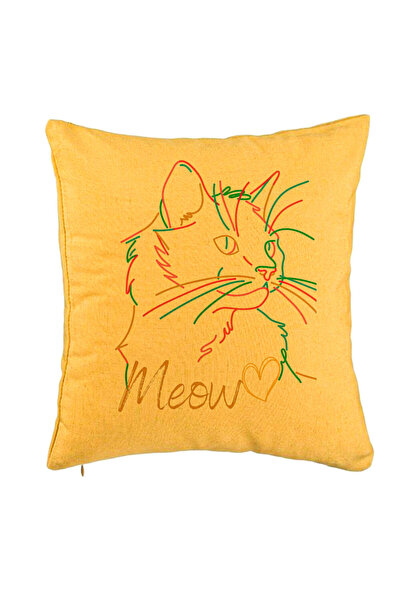 BEKZ Perna Decorativa, Model Pisica Meow, 40x40 cm, Galben, Husa Detasabila, ...