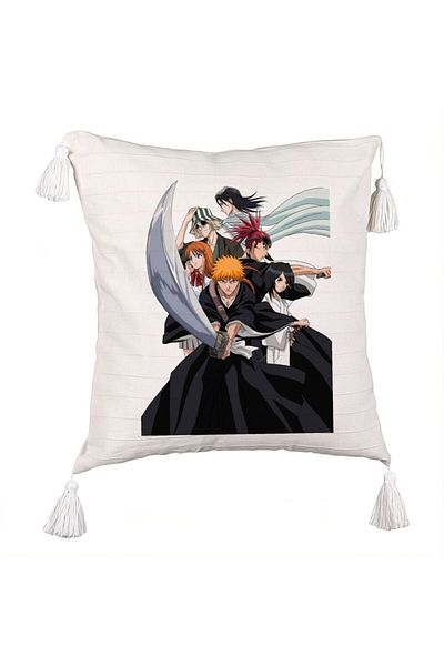 BEKZ Pillowcase with Fringes with Bleach Characters, 45x45 cm, Ecru, With zipper