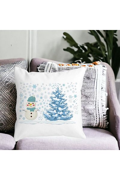 BEKZ Snowman And Fir Tree Pillowcase, 40x40 Cm, White, Matte
