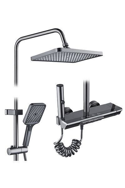ferrara Coloană de duș La Brocca BAS002, 4 funcții, afișaj LCD, jet reglabil, cap de duș, negru mat