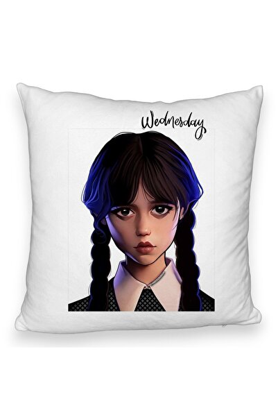 BEKZ Perna Decorativa Fluffy, Model Wednesday Addams 8,40x40 cm, Alba, Husa Detasabila, Burduf