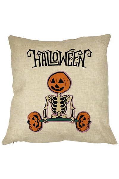 BEKZ Perna Decorativa cu motiv Sechelet de Halloween 2, 40x40 cm, Husa Detasabila, Burduf