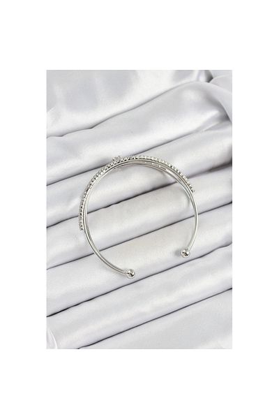 Skygo Brass Silver Color Zircon Stone Heart Detailed Women's Bracelet - Tj-Bb7062