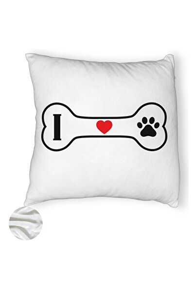 BEKZ Пухкава декоративна възглавница, шарка „Обичам кучета“, 40x40 см, бяла, ...