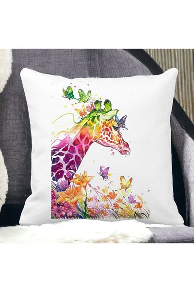 BEKZ Square Pillowcase Giraffe Multicolor, 40x40 Cm, White, Matte