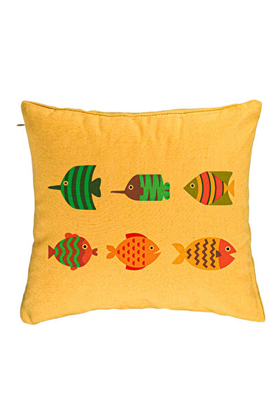 BEKZ Față de pernă, model pești multicolori, 40x40 cm, galben