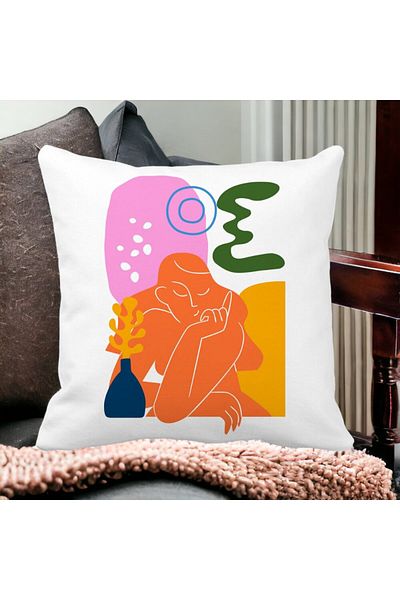 BEKZ Abstract Square Pillowcase 1.40x40 Cm, White, Matte, Removable Cover