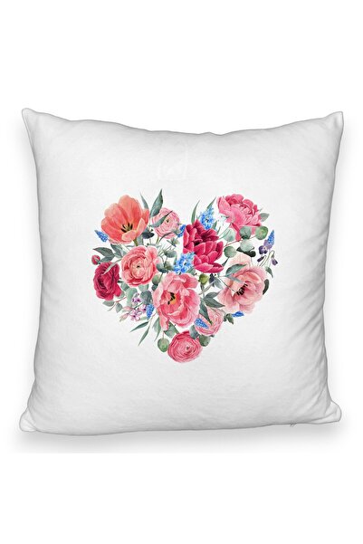 BEKZ Perna Decorativa Fluffy, Model Heart of Flowers, 40x40 cm, Alba, Husa Detasabila, Burduf