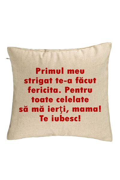 BEKZ Perna Decorativa, Model Mama Te Iubesc 2, 40x40 cm, Bej, Husa Detasabila, Burduf