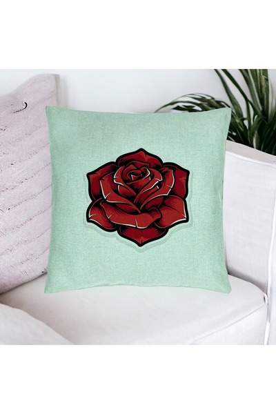 BEKZ Față de pernă, model trandafir roșu, 40x40 cm, verde mentă