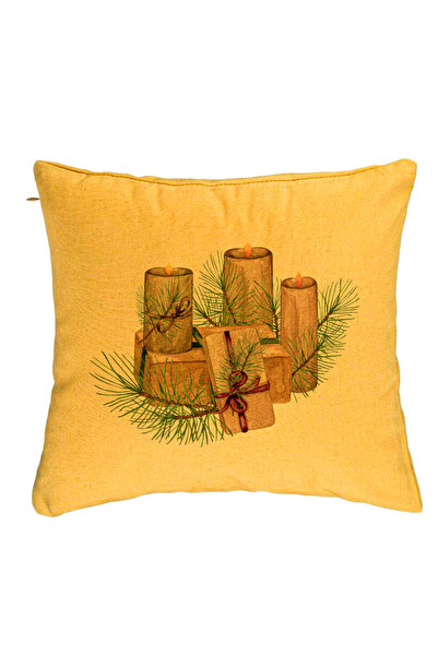 BEKZ Perna Decorativa cu tematica de Craciun, Lumanari, 7, 40x40 cm, Galben, ...