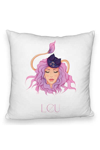 BEKZ Perna Decorativa Fluffy, Model Zodia Leu, 40x40 cm, Alba, Husa Detasabil...