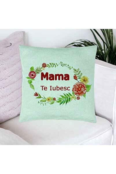 BEKZ Perna Decorativa, Model Pentru Mama Te iubesc 2, 40x40 cm, Verde Menta, ...