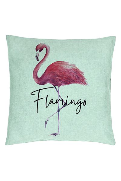 BEKZ Față de pernă, model flamingo, 40x40 cm, verde mentă