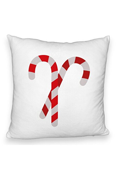 BEKZ Față de pernă pufoasă cu tematică de Crăciun, acadele, 40x40 cm, albă