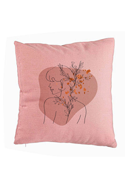 BEKZ Perna Decorativa, Model Corp Femeie si Flori, 40x40 cm, Roz, Husa Detasa...