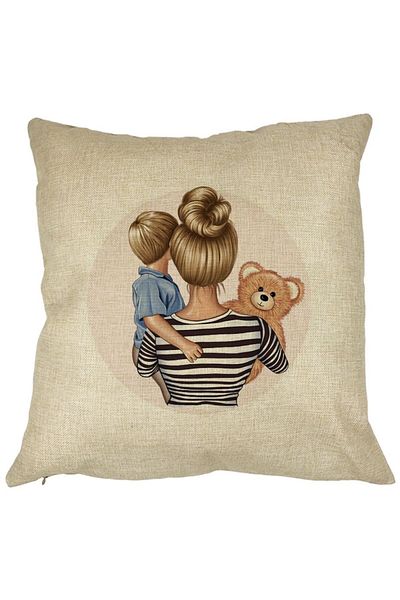 BEKZ Perna Decorativa Patrata Mommy&apos;s Boy, 40x40 cm, Husa Detasabila, Burduf