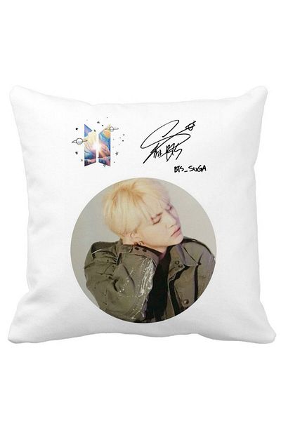 BEKZ BTS Jungkook Decorative Pillow, 40x40 cm, White, Matte, Removable Cover, Bellows