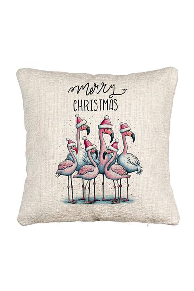 BEKZ Perna Decorativa Canapea cu tematica de Craciun, Flamingo si Text, 40x40 cm, Cu fermoar