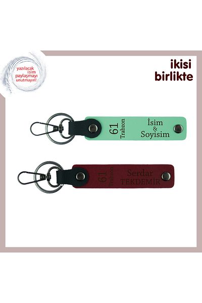 Miaju Baba Carry Soil in Pocket، مجموعة سلسلة مفاتيح جلدية شخصية مكتوبة بـ 61 Trabzon، أخضر فاتح-أحمر كلاريت