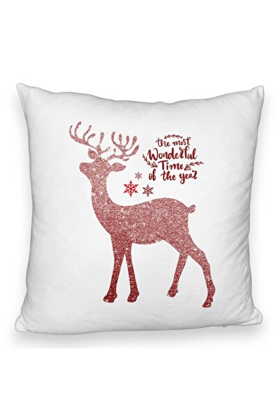 BEKZ Față de pernă pufoasă de Crăciun cu reni și text 1, 40x40 cm, albă