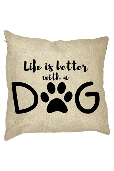BEKZ Perna Decorativa Patrata Life is better with a Dog, 40x40 cm, Husa Detas...