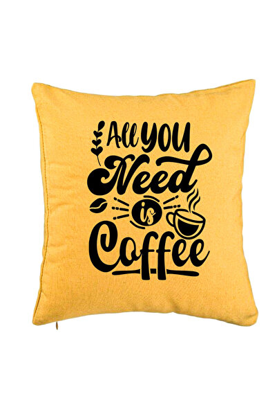 BEKZ Perna Decorativa, Model All You Need is Coffee, 40x40 cm, Galben, Husa D...