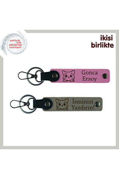 Miaju تصميم يحمل الحب للقطط، طقم سلسلة مفاتيح جلدية قابلة للكتابة بالاسم، ورد...