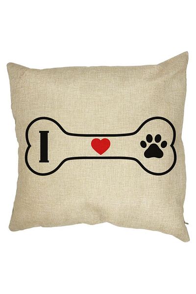 BEKZ Perna Decorativa Patrata I love Doggos, 40x40 cm, Husa Detasabila, Burduf