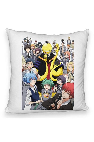 BEKZ Perna Decorativa Fluffy cu Assasination Classroom, 40x40 cm, Alba, Husa Detasabila, Burduf
