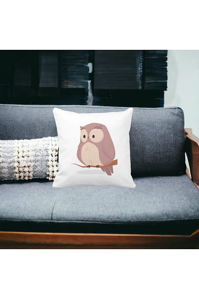 BEKZ Owl Decorative Pillow, 40x40 cm, White, Matte, Removable Cover, Bellows