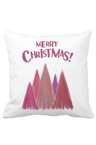 BEKZ Perna Decorativa de Craciun Brazi color si text, 40x40 cm, Alba, Mata, Husa Detasabila, Burduf