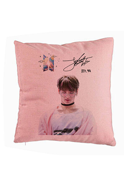 BEKZ Perna Decorativa BTS Jungkook 2, 40x40 cm, Roz, Husa Detasabila, Burduf