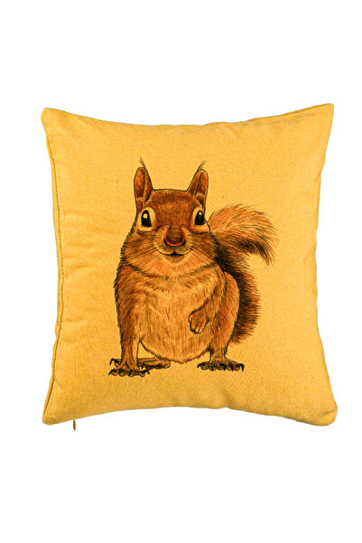 BEKZ Perna Decorativa, Model Veverita, 40x40 cm, Galben, Husa Detasabila, Burduf