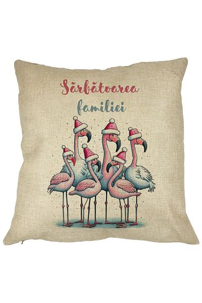 BEKZ Față de pernă cu tematică de Crăciun, flamingo și text 2, 40x40 cm