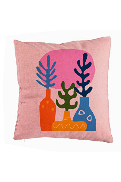 BEKZ Perna Decorativa, Model Abstracta 2, 40x40 cm, Roz, Husa Detasabila, Burduf