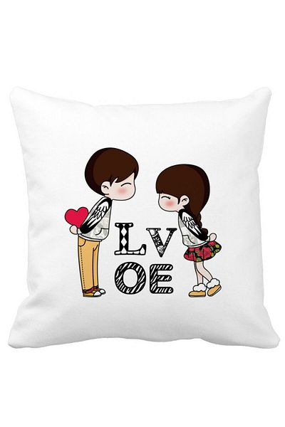 BEKZ Perna Decorativa Patrata Super Love, 40x40 cm, Alba, Mata, Husa Detasabila, Burduf