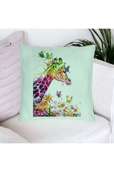 BEKZ Perna Decorativa, Model Girafa Multicolor, 40x40 cm, Verde Menta, Husa D...
