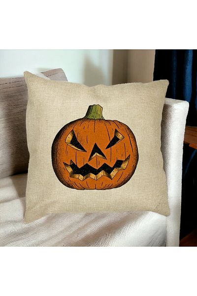 BEKZ Perna Decorativa cu motiv Dovleac de Halloween 2, 40x40 cm, Husa Detasabila, Burduf